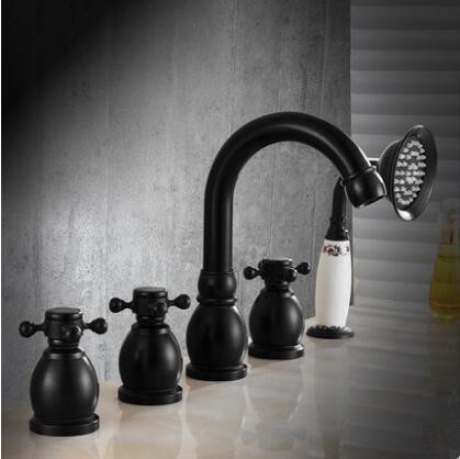 Antique Black Brass Five-Pieces Bathroom Bathtub Shower Taps TB0799 - Click Image to Close