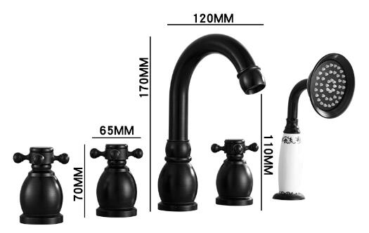 Antique Black Brass Five-Pieces Bathroom Bathtub Shower Taps TB0799 - Click Image to Close