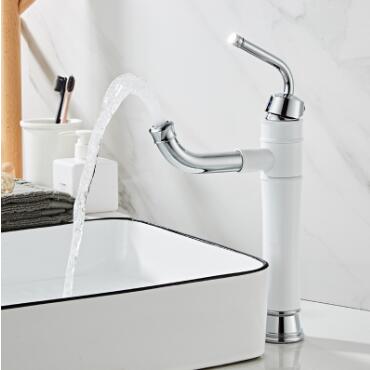 Chrome Brass with White Printed Rotatable Spout Mixer Tall Bathroom Sink Taps TC0142WH