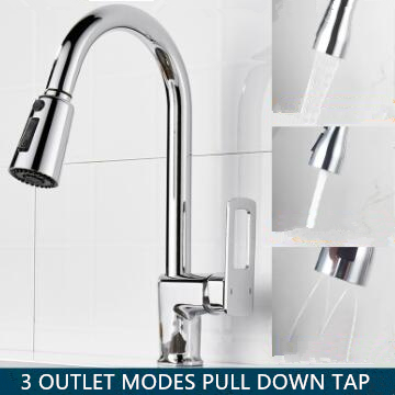 Chrome Brass Pull Down Spray Rotatable Mixer Kitchen Sink Tap TC0180 - Click Image to Close