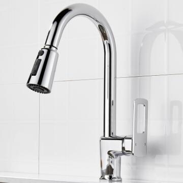 Chrome Brass Pull Down Spray Rotatable Mixer Kitchen Sink Tap TC0180 - Click Image to Close