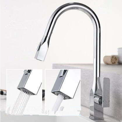 Brass Two Outlet Modes Chrome Mixer Pull Out Kitchen Tap TC0268P - Click Image to Close