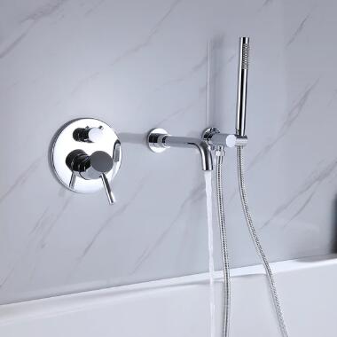 Polished Chrome Modern Wall-Mount Swivel Bath Mixer Tap with Hand shower TC0551