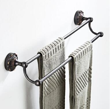 Antique Black Bronze Carving Bathroom Accessory Double Towel Bar TCB072