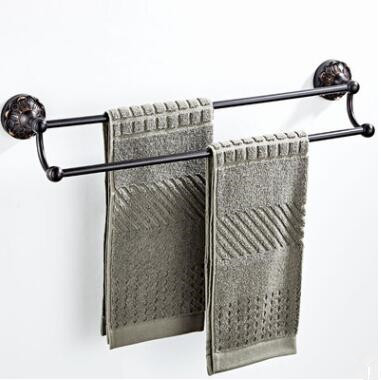 Antique Black Bronze Carving Bathroom Accessory Double Towel Bar TCB072