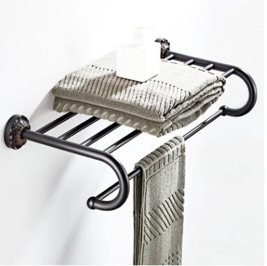 Antique Black Bronze Carving Bathroom Accessory Towel Bar with Shelf TCB120 - Click Image to Close