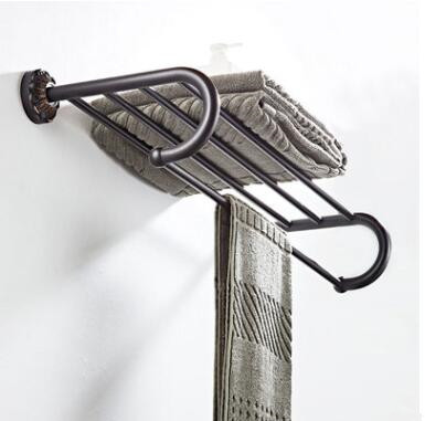 Antique Black Bronze Carving Bathroom Accessory Towel Bar with Shelf TCB120 - Click Image to Close