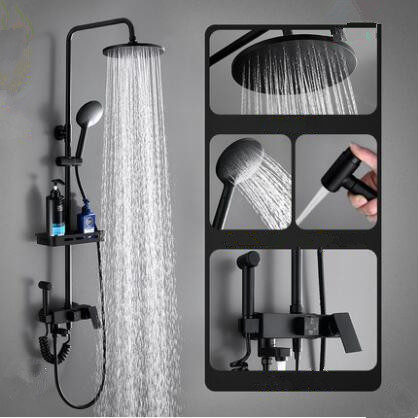 Antique Black Brass & ABS Bathroom Rainall Shower Tap Set With Shelf TF0268B