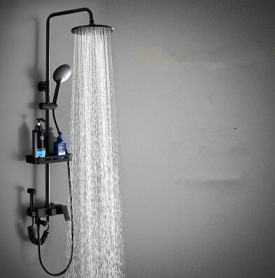 Antique Black Brass & ABS Bathroom Rainall Shower Tap Set With Shelf TF0268B - Click Image to Close