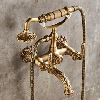 Antique Brass Finish Shower Tap Carved Tub Tap with Hand Shower TFA338