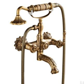 Antique Brass Finish Shower Tap Carved Tub Tap with Hand Shower TFA338 - Click Image to Close