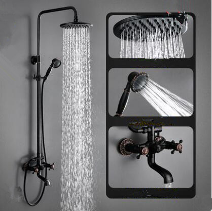 Antique Black Bronze Brass Sunflower Designed Bathroom Waterfall Shower Tap Set TFB498 - Click Image to Close