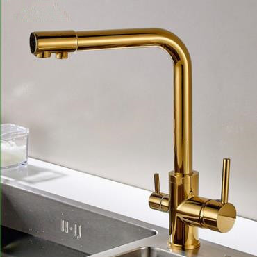 Antique Brass Golden Three Way Drinking Water Kitchen Sink Tap TG0172 - Click Image to Close