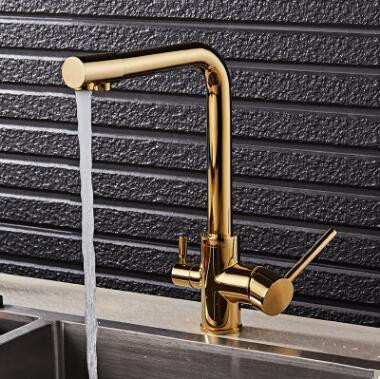Antique Brass Golden Three Way Drinking Water Kitchen Sink Tap TG0172 - Click Image to Close
