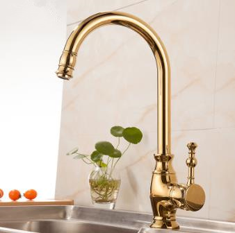 Antique Golden Printed Brass 360° Rotatable Mixer Kitchen Sink Tap TG0185 - Click Image to Close