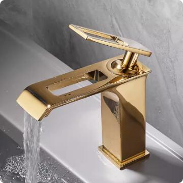 Brass Golden Printed Art Designed Waterfall Mixer Water Bathroom Sink Tap TG0198 - Click Image to Close