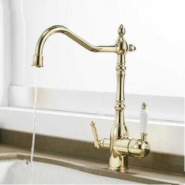 Antique Brass Golden Printed Mixer Three Way Drinking Water Kitchen Sink Tap TG0210 - Click Image to Close