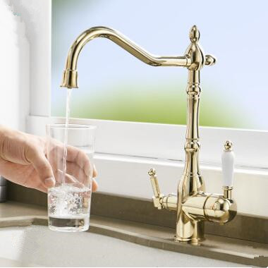 Antique Brass Golden Printed Mixer Three Way Drinking Water Kitchen Sink Tap TG0210