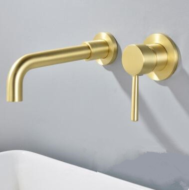 Antique Nickel Brushed Golden Wall Mounted Mixer Bathroom Sink Tap TG0275 - Click Image to Close