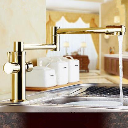 Antique Golden Printed Brass 360° Rotatable Foldable Kitchen Mixer Tap TG0318S - Click Image to Close