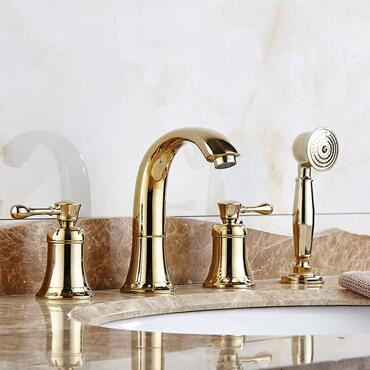 Antique Brass Golden Printed Four-pieces with Hand Shower Bathroom Sink Taps Bathtub Taps TG0393 - Click Image to Close