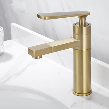 Antique Nickel Brushed Golden Brass 360° Rotatable Spout Bathroom Sink Tap TG248N - Click Image to Close