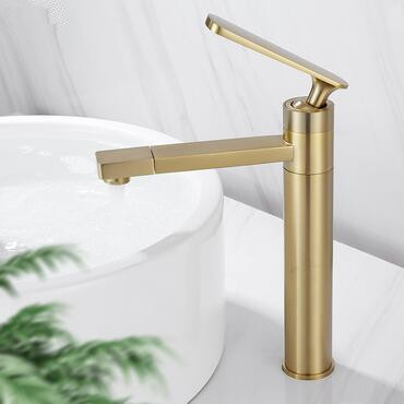 Antique Nickel Brushed Golden Brass 360° Rotatable Spout High Bathroom Sink Tap TG248NH - Click Image to Close