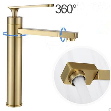 Antique Nickel Brushed Golden Brass 360° Rotatable Spout High Bathroom Sink Tap TG248NH