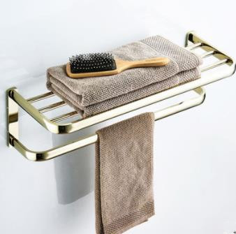 Ti-PVD Solid Brass 24 Inch Bathroom Shelf With Towel Bar TGB2004 - Click Image to Close