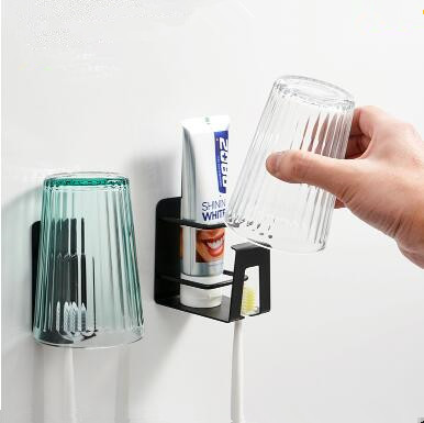 Black Simple No punching Stainless Steel Rust Prevention Toothbrush Holder Set TH0220