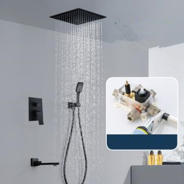 Antique Black Brass Concealed Installation Ceiling Type Rainfall Shower Head Bathroom Shower Set - Click Image to Close
