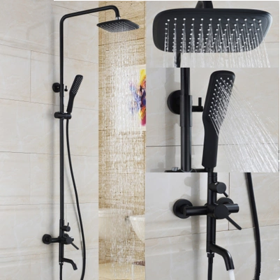 Antique Matte Balck Finished Bathroom Brass Mixer Shower Tap Set TS0685B - Click Image to Close