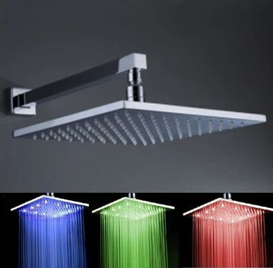 Contemporary 12 inch Brass Color Changing LED Square Shower Head - TS439S - Click Image to Close