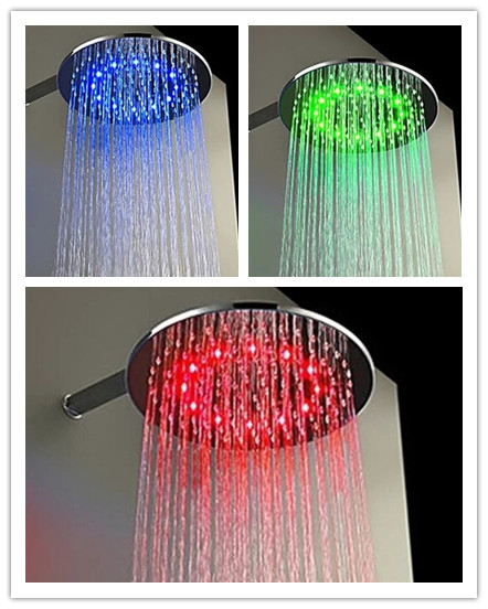 Contemporary 12 inch Brass Color Changing LED Round Shower Head - TS460R - Click Image to Close