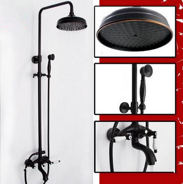 Design Black Bronze Brass Two Handles Rainfall Shower Tap TS620B - Click Image to Close