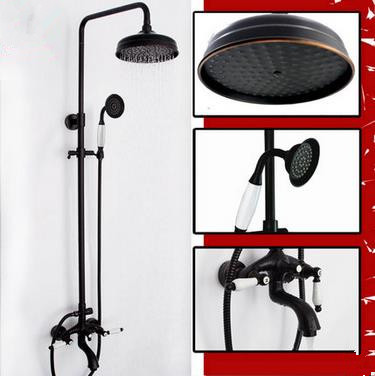 New Antique Black Bronze Brass Two Handles Rainfall Shower Tap TS638B