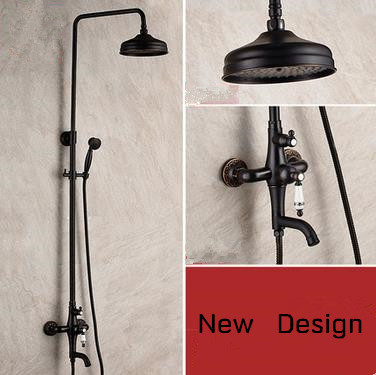 Antique Black Bronze Brass Round Shower Head Rainfall Shower Tap TS655B - Click Image to Close