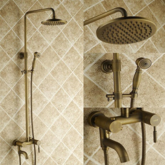 Antique Brass Tub Shower Tap with 8 inch Shower Head + Hand Shower TSA001