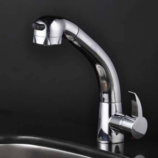 Chrome Single Handle Centerset Pull out kitchen tap T1724 - Click Image to Close