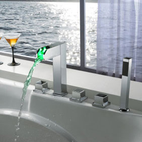 Contemporary Color Changing LED Tub Tap with Hand Shower - T8005-4