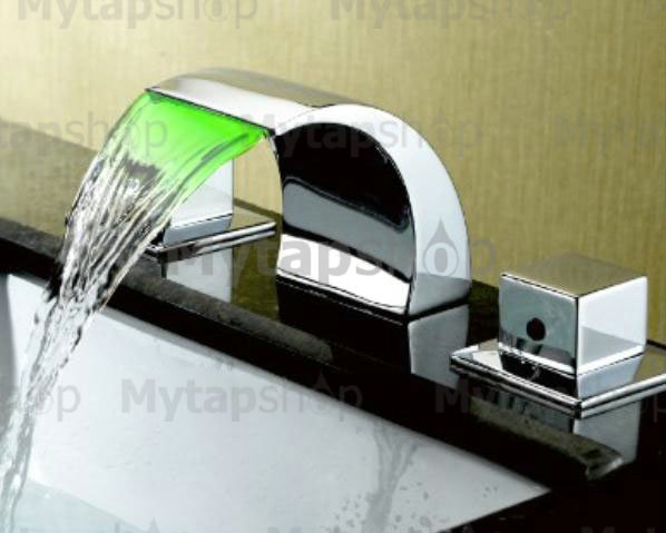 Contemporary Color Changing LED Waterfall Widespread Bathroom Sink tap T6012 - Click Image to Close