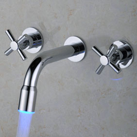 Contemporary Color Changing LED Waterfall Widespread Bathroom Sink Tap T0457F - Click Image to Close