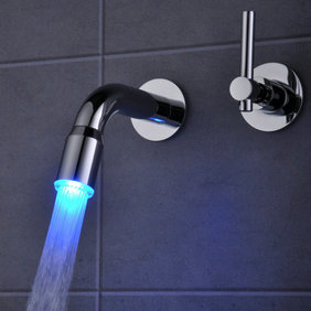 Contemporary Color Changing LED Waterfall Widespread Bathroom Sink Tap T0460F - Click Image to Close
