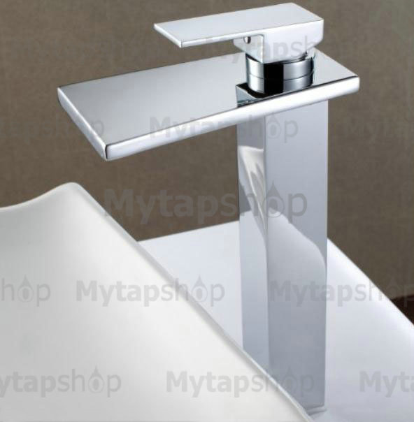 Contemporary Solid Brass Waterfall Bathroom Sink Tap (Tall) T6005H - Click Image to Close