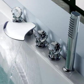 Contemporary Waterfall Tub Waterfall Tap with Hand Shower Glass Handles T6018 - Click Image to Close