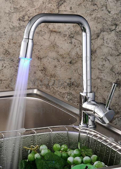 LED Centerset Contemporary Chrome Kitchen Tap T1890F - Click Image to Close