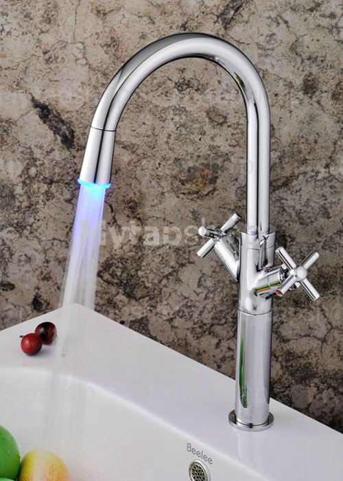 LED Centerset Contemporary Chrome Kitchen Tap Tall T1894F - Click Image to Close