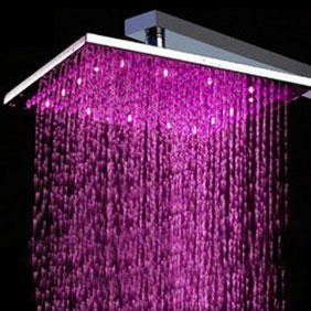Contemporary Square Chrome Faint LED Light Stainless Steel Shower Head - T325 - Click Image to Close