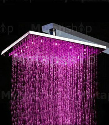 Contemporary Square Chrome Faint LED Light Stainless Steel Shower Head - T325 - Click Image to Close