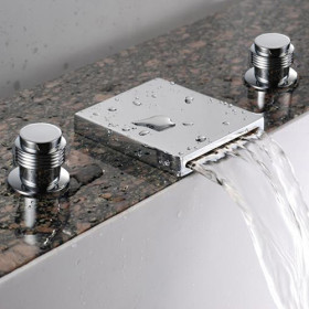 Waterfall Bathroom Sink Tap (Widespread) - Chrome Finish T7004 - Click Image to Close